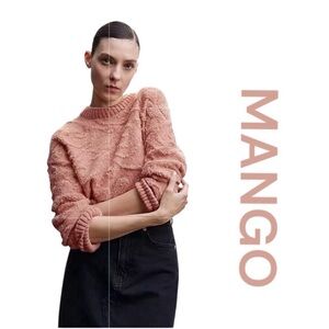 MANGO Mosaico Jacquard Crew Neck Sweater, Long Sleeve, Cable Knit, Size M.